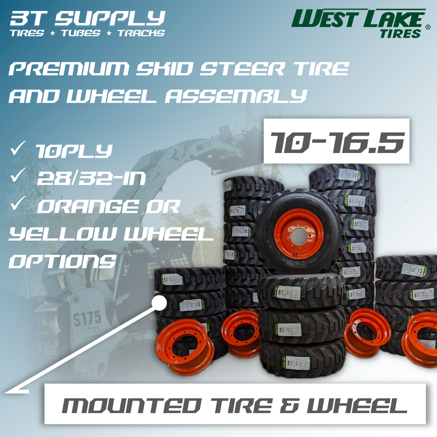 WESTLAKE 10X16.5 SKID STEER TIRE & WHEEL ASSEMBLY
