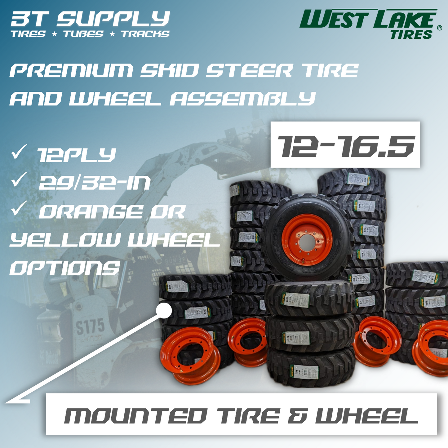WESTLAKE 12X16.5 SKID STEER TIRE & WHEEL ASSEMBLY