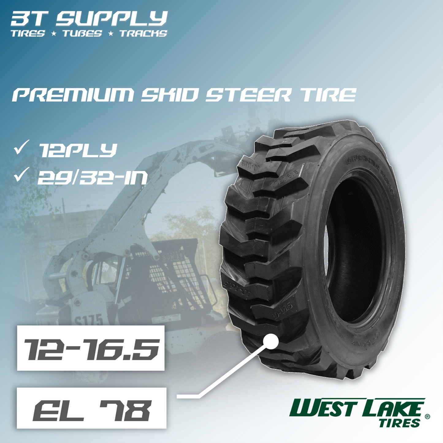 WESTLAKE 12X16.5 SKID STEER TIRE & WHEEL ASSEMBLY
