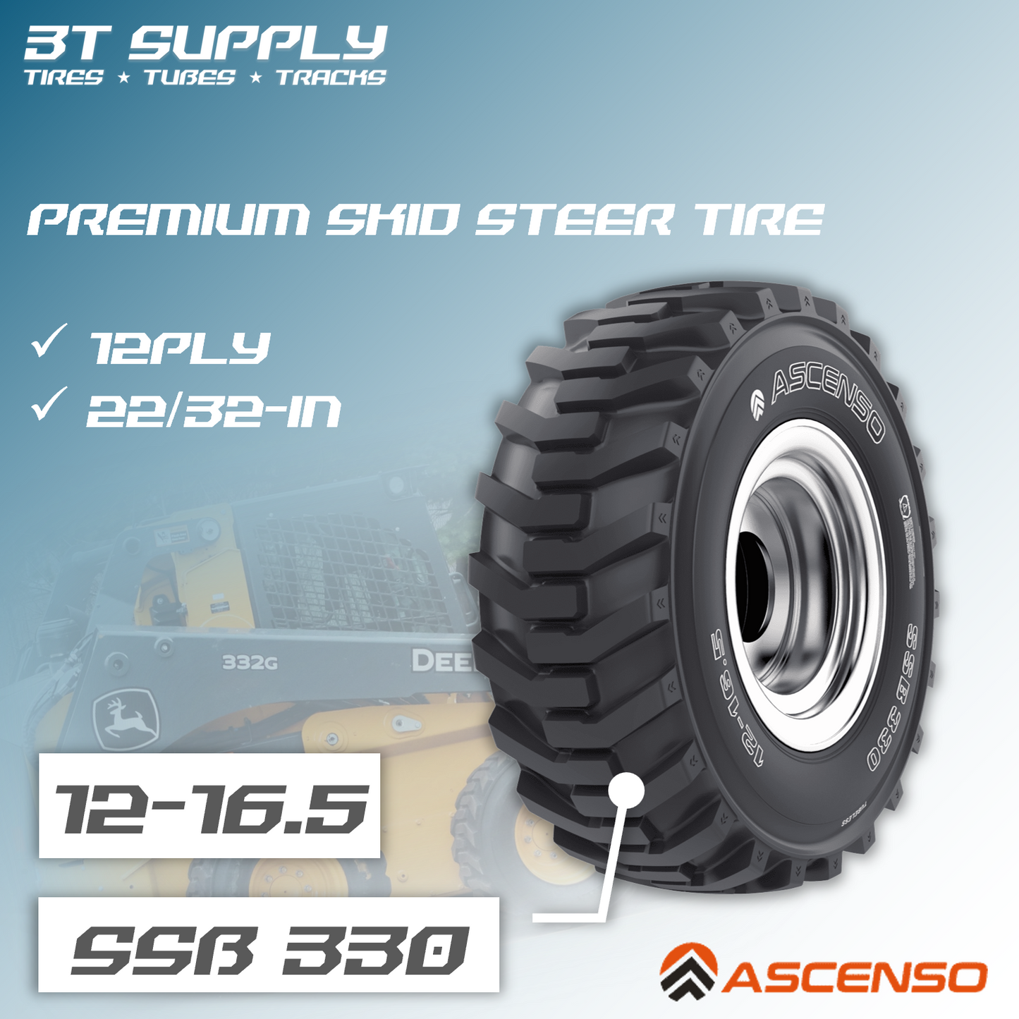 ASCENSO 12X16.5 SKID STEER TIRE & WHEEL ASSEMBLY