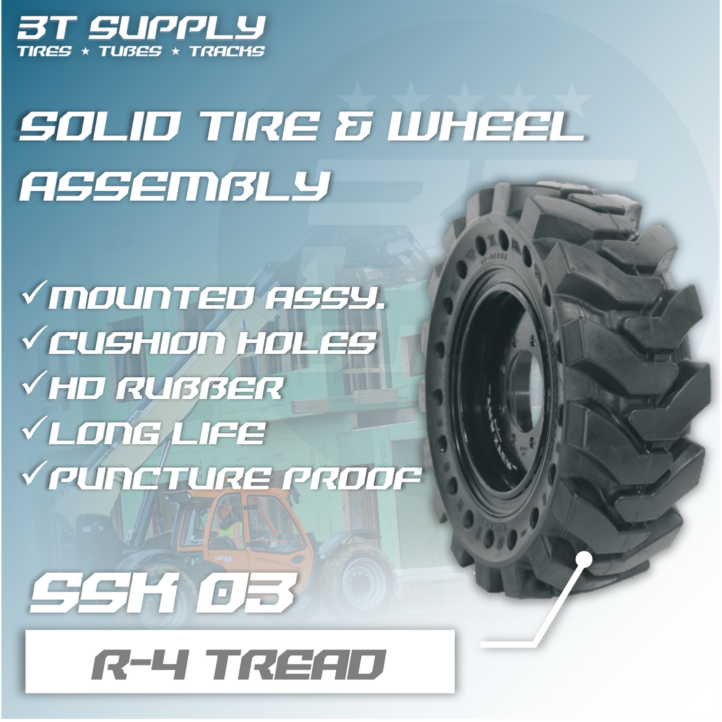 SOLID SKID STEER TIRE & WHEEL ASSEMBLY - SSK03